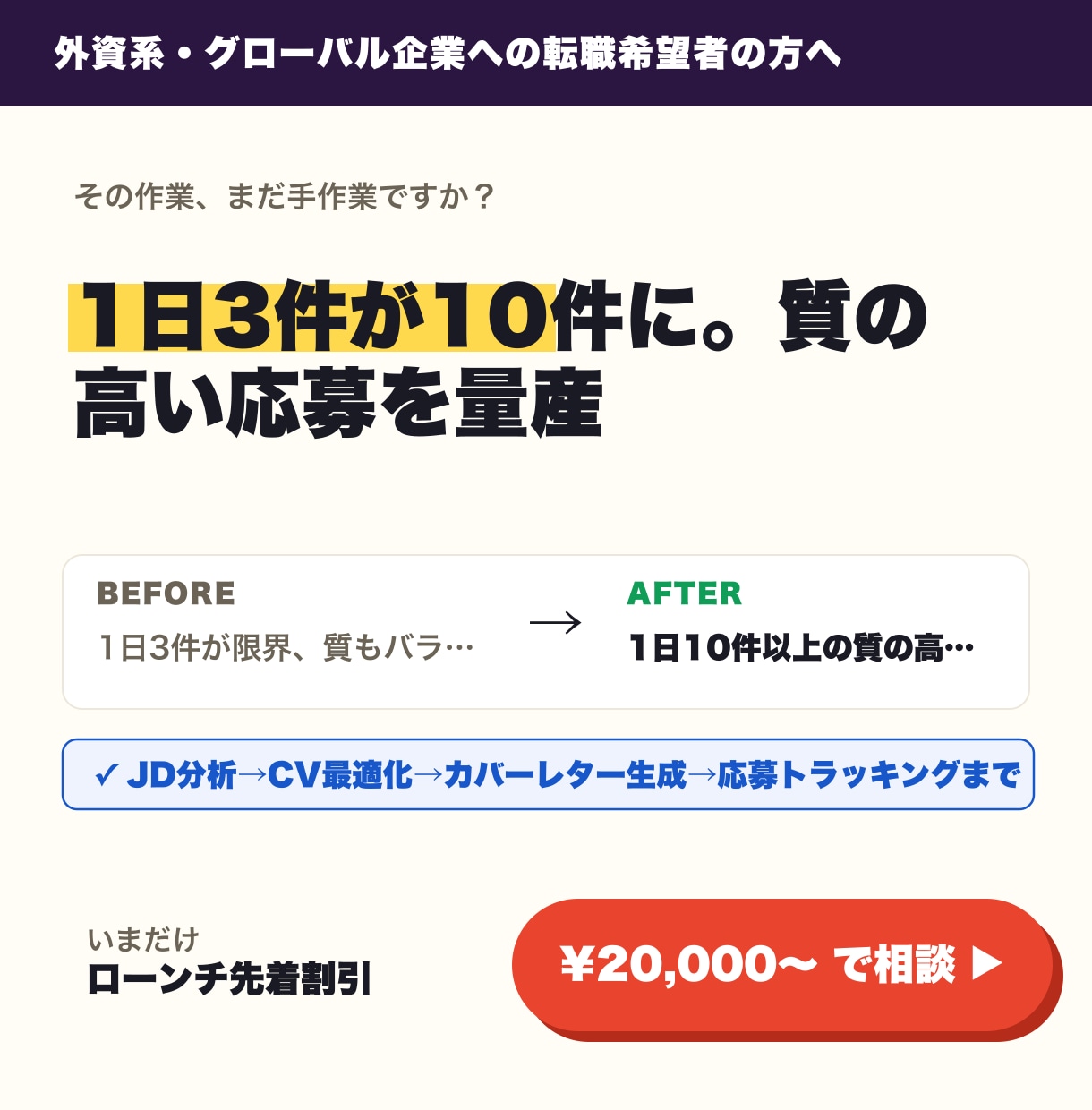 AI転職の応募を3倍に加速します 1日3件が10件に。質の高い応募を量産 イメージ1