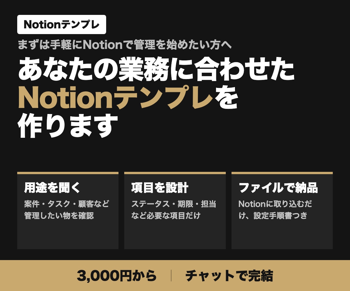 業務に合わせたNotionテンプレを作ります 管理したい物を聞いて、必要な項目だけで作ります イメージ1
