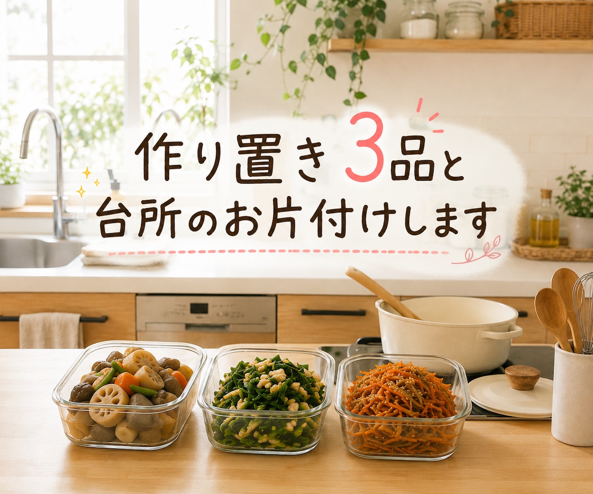 休日60分｜作り置きと台所のお片付けします 11/30まで｜作って、片付けて。私をちょっと楽させよう♪ イメージ1