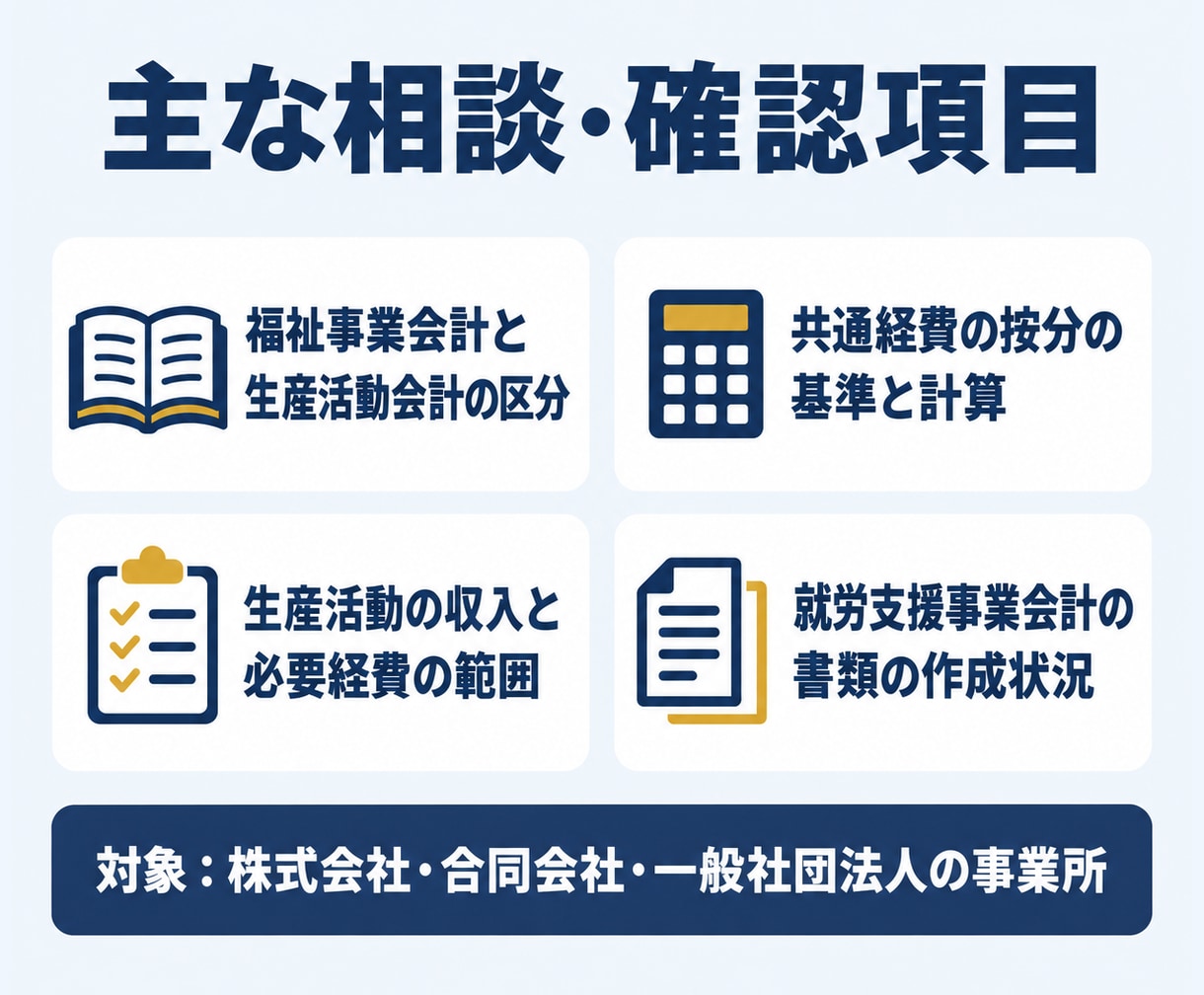 就労支援会計の相談と改善提案を承ります 令和9年度報酬改定案に備え、公認会計士が帳簿から課題を整理 イメージ4