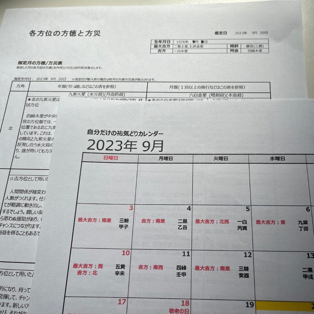 九星気学　鑑定書をおつくりします あなたの指定月の方徳・方災・カレンダー イメージ2