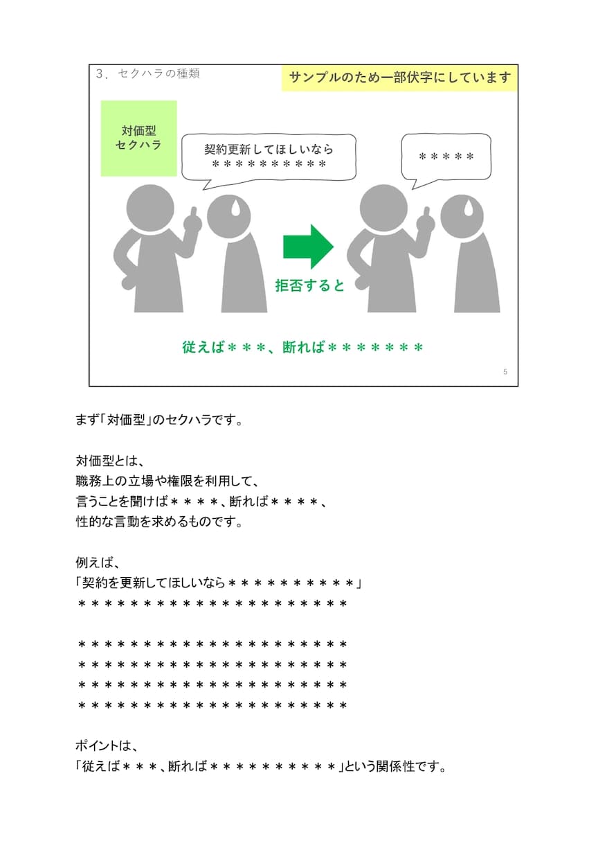 セクハラ研修の講師用資料を提供します 企業様からセクハラ研修を依頼されてお困りの講師の方へ イメージ6