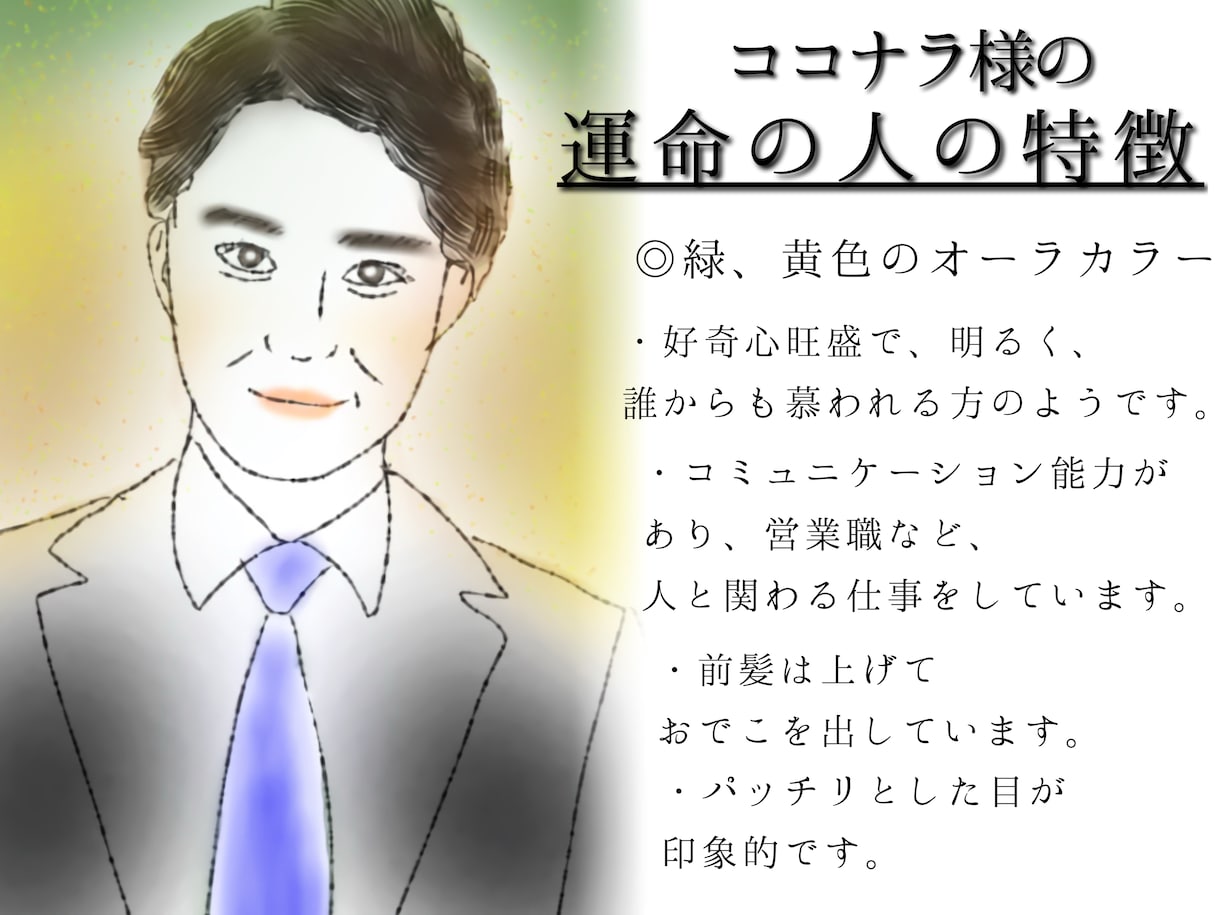 貴方の運命の人、未来の恋人の顔を導き出します オーラカラーの解説・似顔絵鑑定します♡ イメージ1