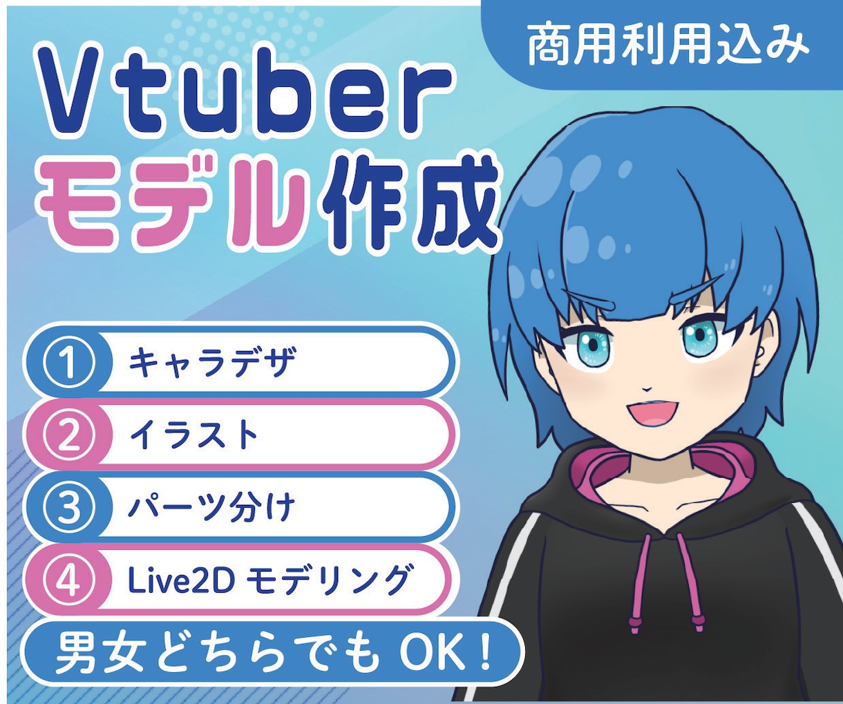キャラデザからLive2Dモデリングまで制作します 【先着3名限定】初心者も安心！Vtuberデビューをサポート イメージ1