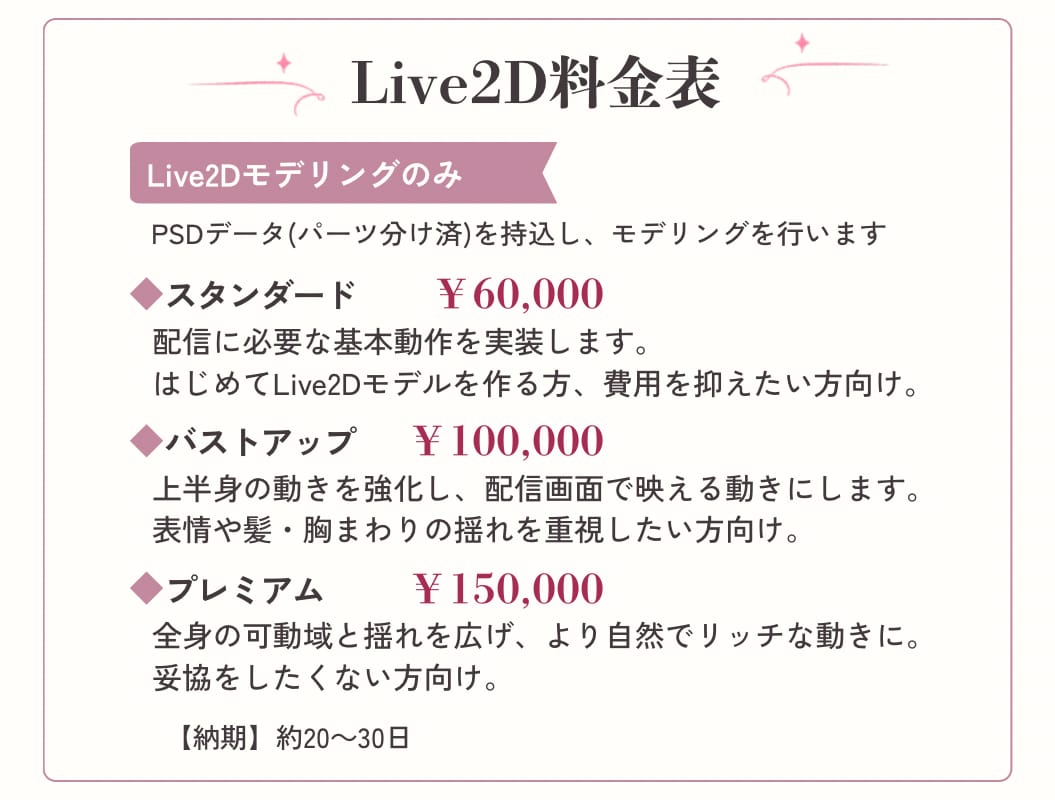 動きで魅力が伝わるLive2Dモデリングします 企業実績あり！動きから表情まで、キャラクターらしさを追求 イメージ2