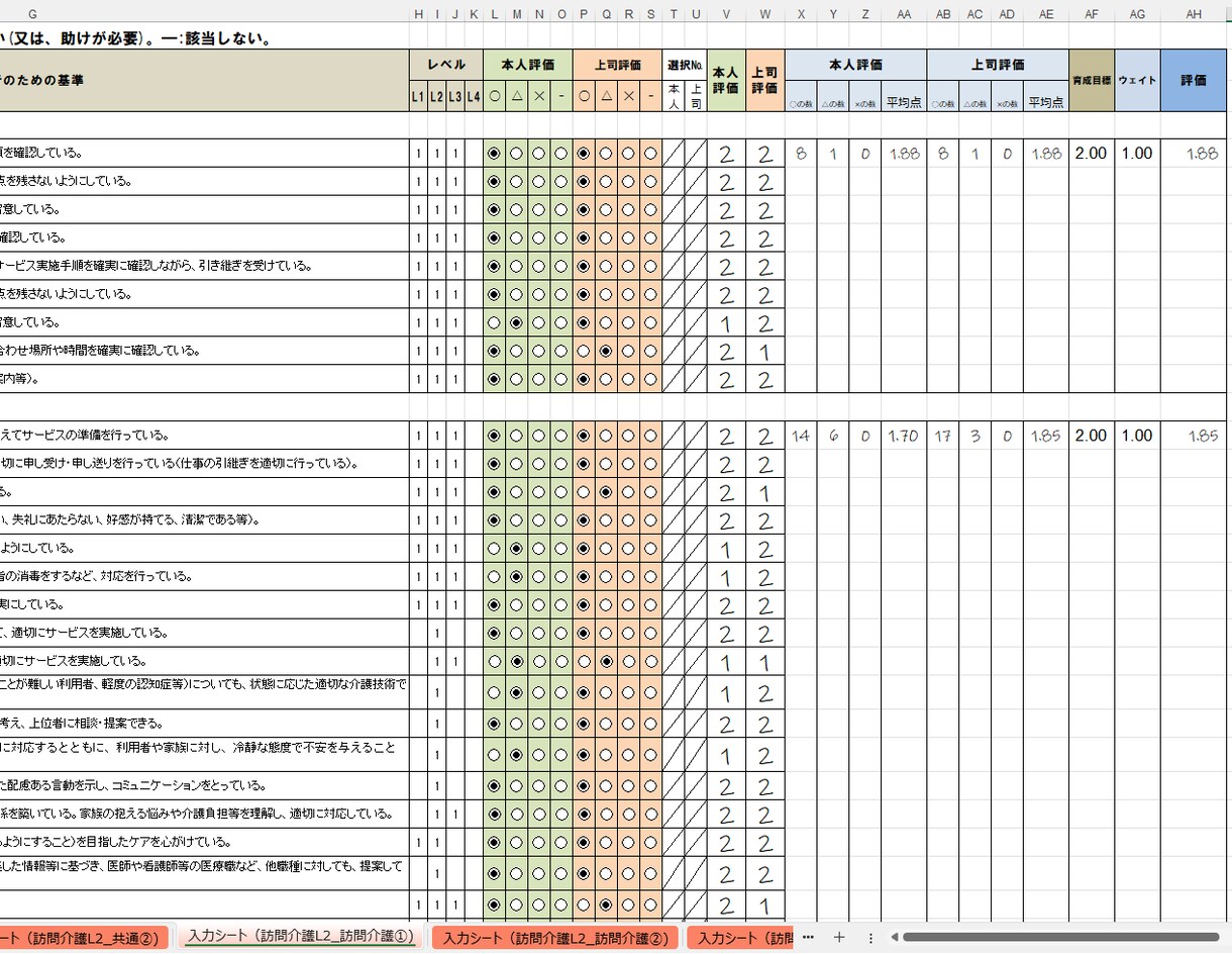 スキル評価シート(訪問介護)のテンプレを販売します 厚生労働省が公開している職業能力評価基準を取り入れています イメージ6