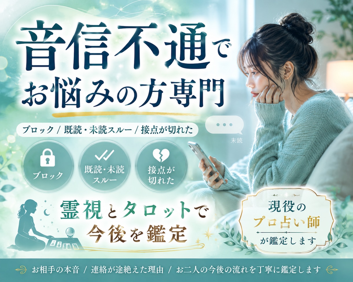 音信不通専門の電話占い✳︎霊視タロットで鑑定します ブロック/既読スルー/未読スルー/接点が途切れた イメージ1