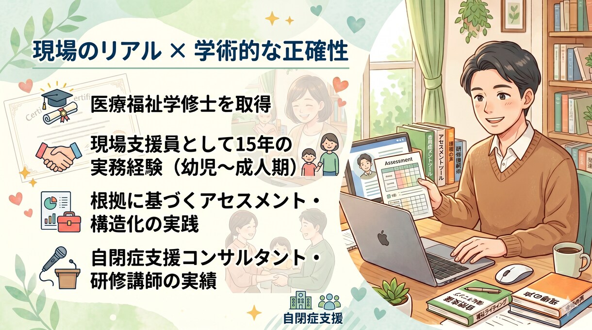 現役支援員(15年)修士号が自閉症の記事を書きます 15年の現場経験と専門知識で、優しく温かい記事を作成します イメージ3