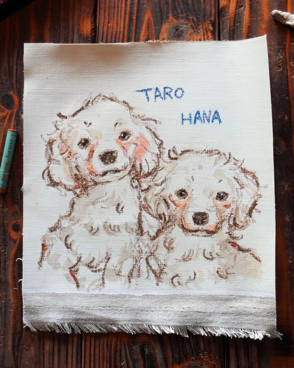 切りっぱなしの麻キャンバス布に似顔絵を描きます 麻100％のやさしい素材感。ギフトや記念に。 イメージ3