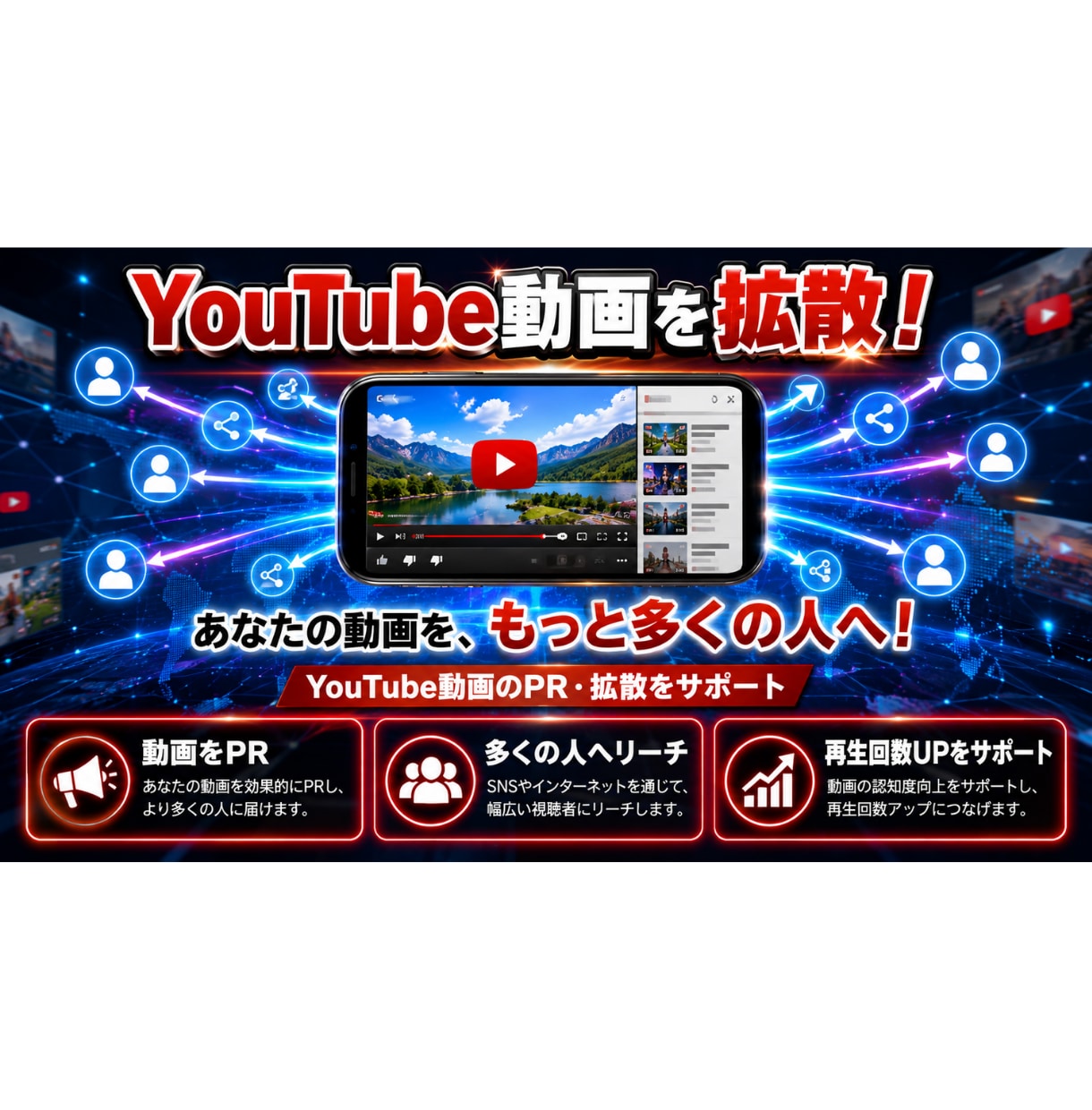 YouTube動画の再生回数UPをサポートします せっかく作った動画、もっと多くの人に届けませんか？ イメージ2