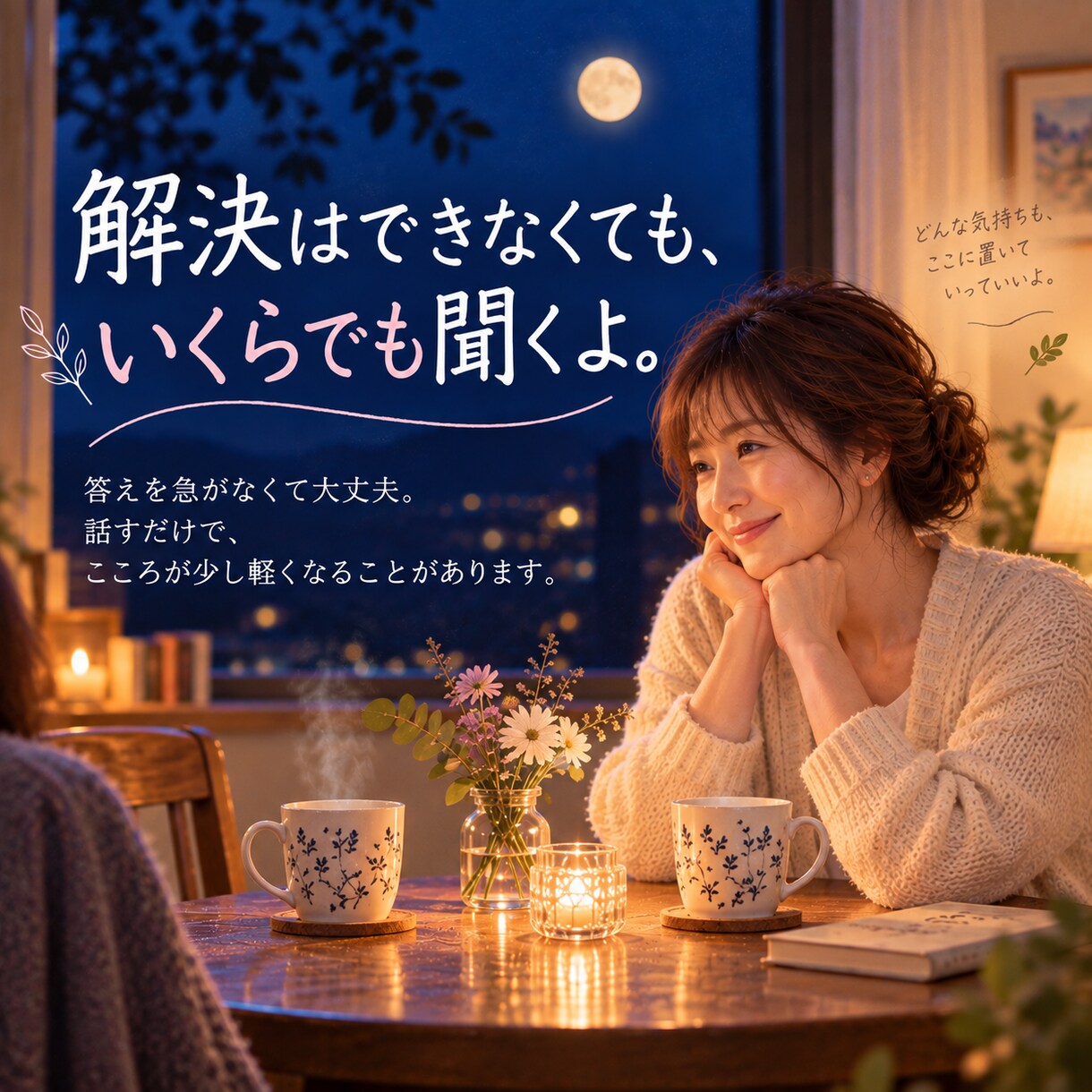 現実では誰にも言えない話、そっとお聞きします 答えを出すよりも、話して心を軽くしたい、そんな夜に イメージ3