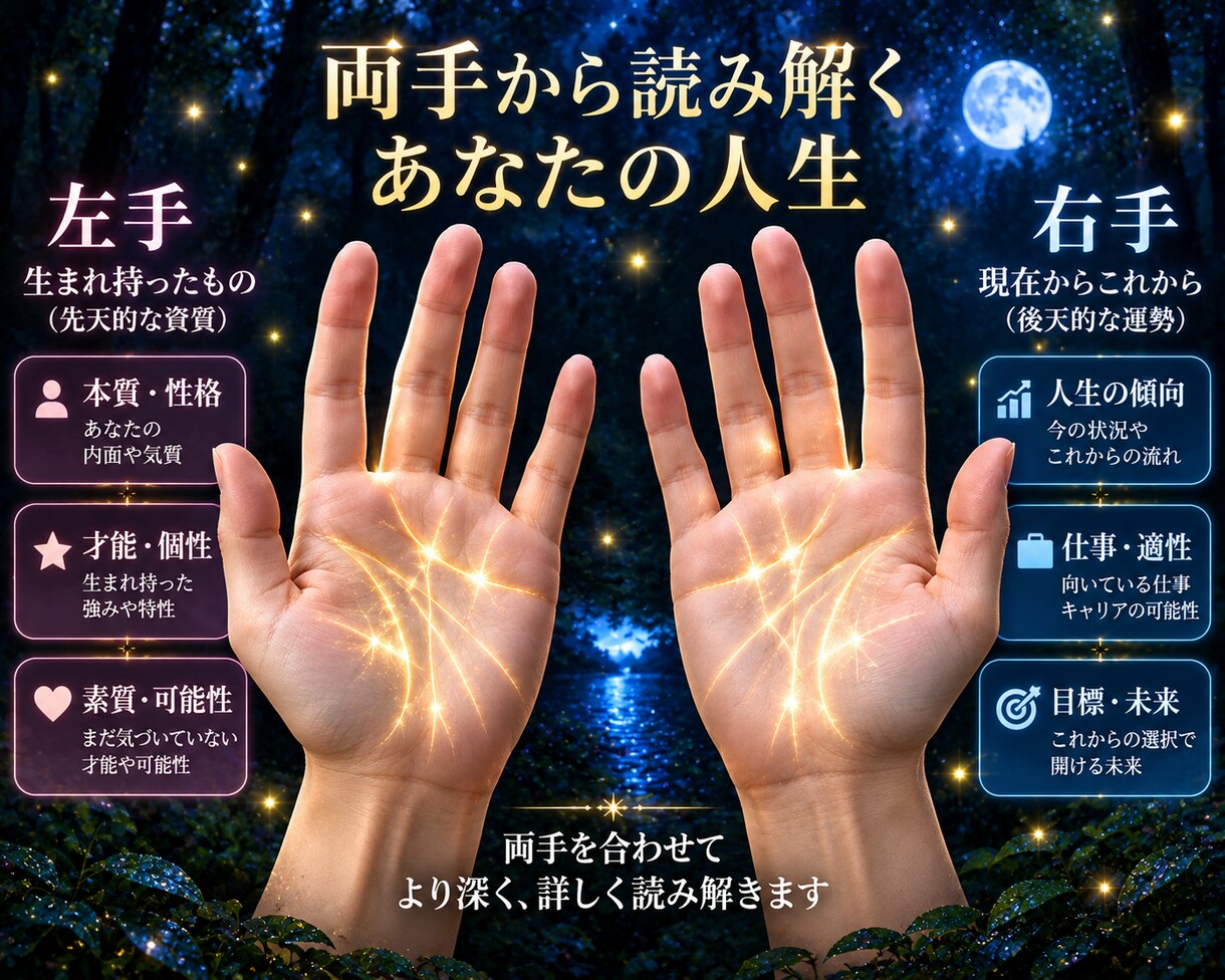 両手の手相から全体運を丁寧に鑑定します 迷いが晴れる。あなたらしい幸運の掴み方。 イメージ4