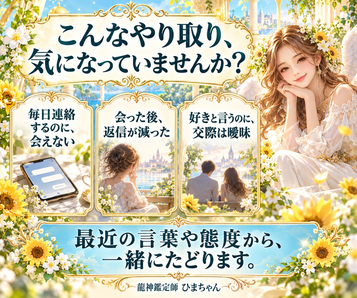 マッチングアプリで出会った相手の本音を霊視します 会えない理由や会った後の変化を読み、次の連絡を一緒に考えます イメージ2