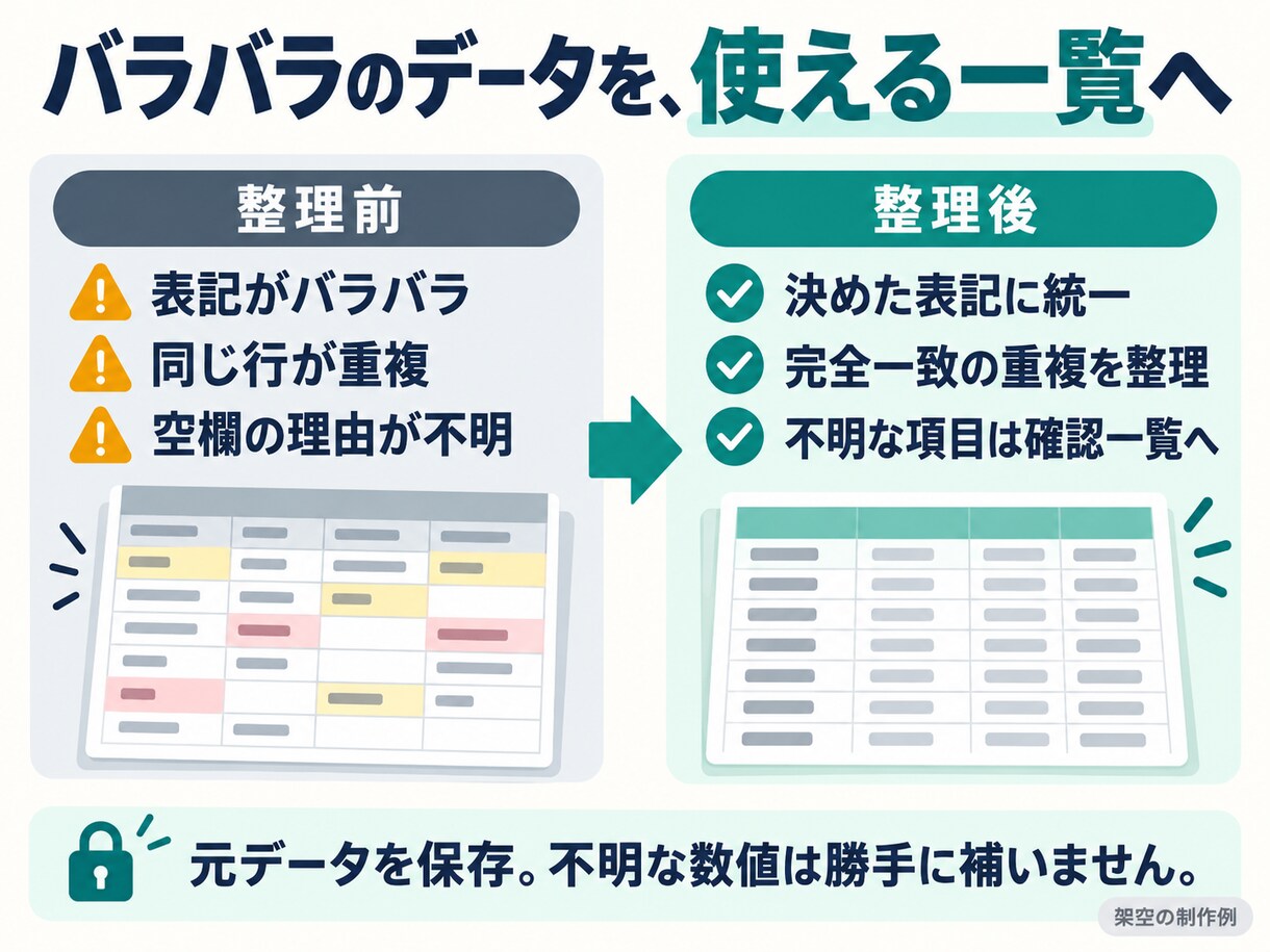 Excelの表記ゆれ・重複を整理し集計します 表記ゆれ・重複を整理し、確認しやすい一覧へ イメージ3