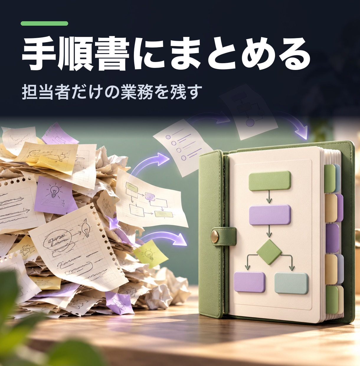口頭で回している業務を手順書にまとめます 担当者しか分からない業務を残します イメージ1