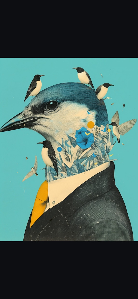 動物をコラージュアートしたイラストを作成します アート色の強い動物のイラストメインの作成しています。 イメージ1