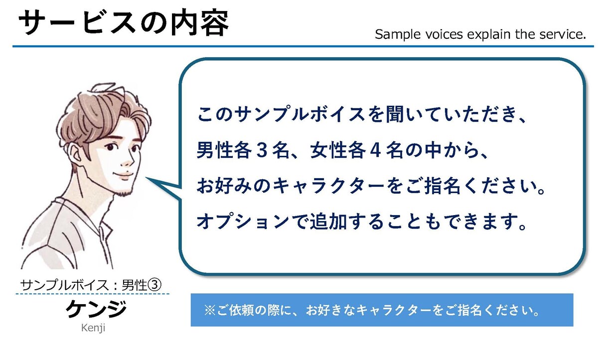 高品質のナレーションを格安で制作してご提供します ７名の個性あるキャラクターからお好みの声を選んでください。 イメージ3