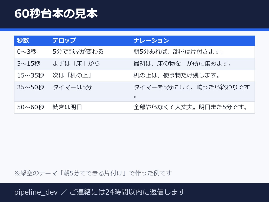 Shorts動画の台本60秒を作ります 1本2,000円・冒頭3秒のつかみ設計・修正1回無料 イメージ2