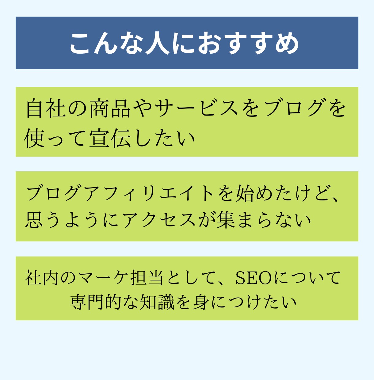 貴方のブログに合わせた最適なSEO施策を提案します ビデオチャットで実際のブログを見ながら解説していきます！ イメージ3