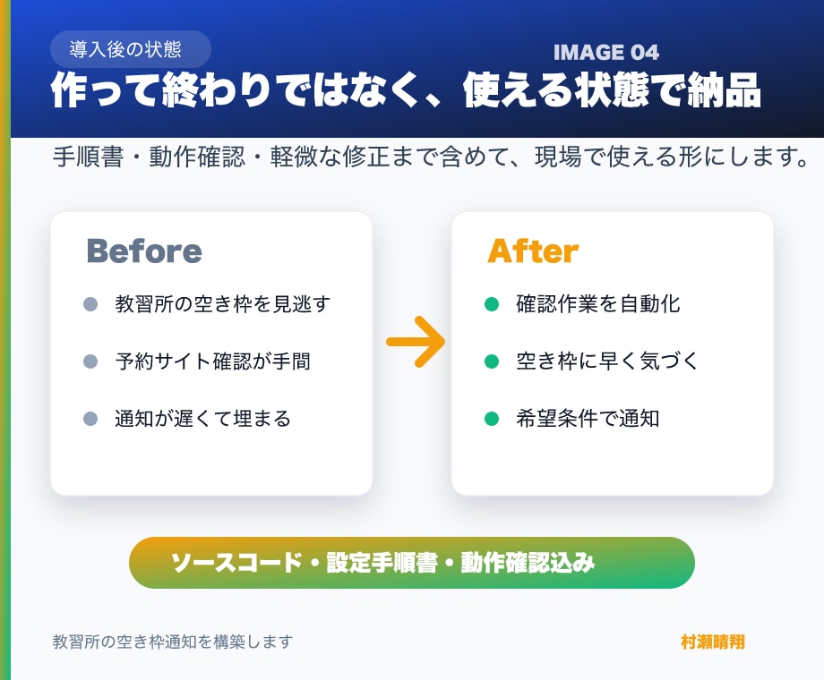 教習所の空き枠通知を構築します 空き枠を見逃さない通知システム イメージ4