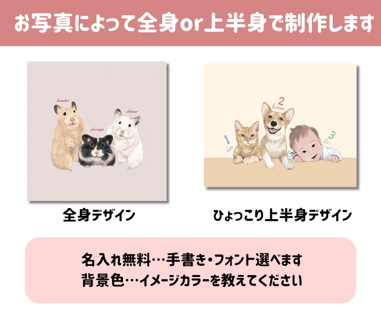 ペットの似顔絵キャンバスアート描きます 多頭飼い＆人物追加歓迎！ギフトにもおすすめです♪送料無料 イメージ4
