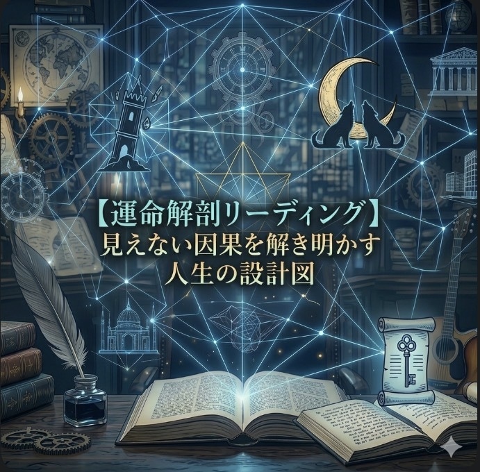運命解剖リーディング 見えない因果を解き明かします あなたの現状から隠れた真実を逆算し、停滞の正体を論理で暴く。 イメージ1
