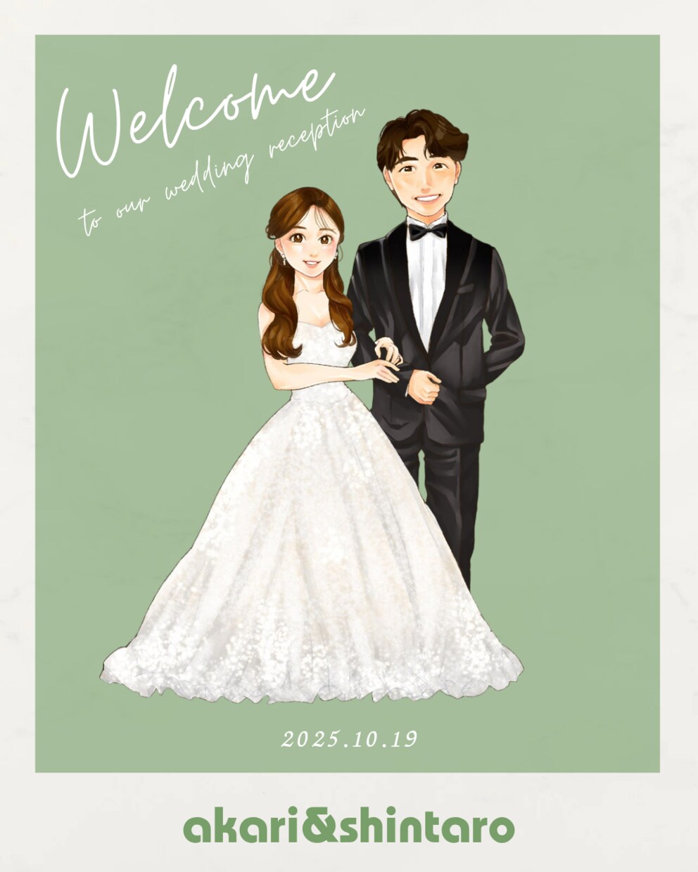 いつまでも飾っていたいふたりらしさを描きます シンプルなのに、心に残るウェルカムボードデザインとなります。 イメージ1