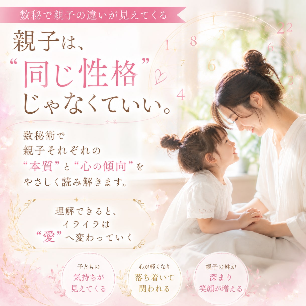 ママの心が笑顔に戻る親子の数秘術リーディングします 子育てに悩むママ】親子の才能と相性が分かる数秘でイライラ軽減 イメージ3