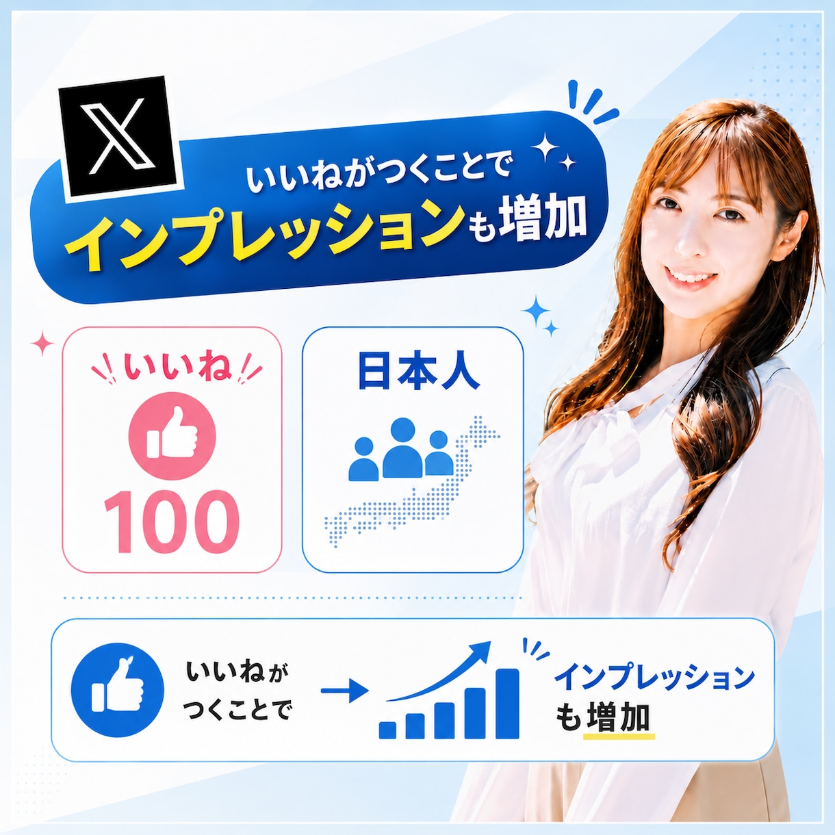 Xのいいね100以上増加します リアルアクティブユーザーの日本人が手動で行います イメージ1