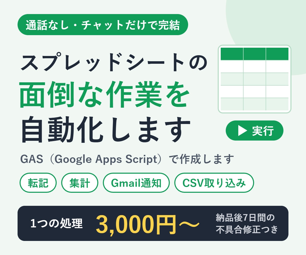 GASでスプレッドシートの面倒な作業を自動化します 通話なし・チャットだけで完結｜小さな自動化3,000円〜 イメージ1