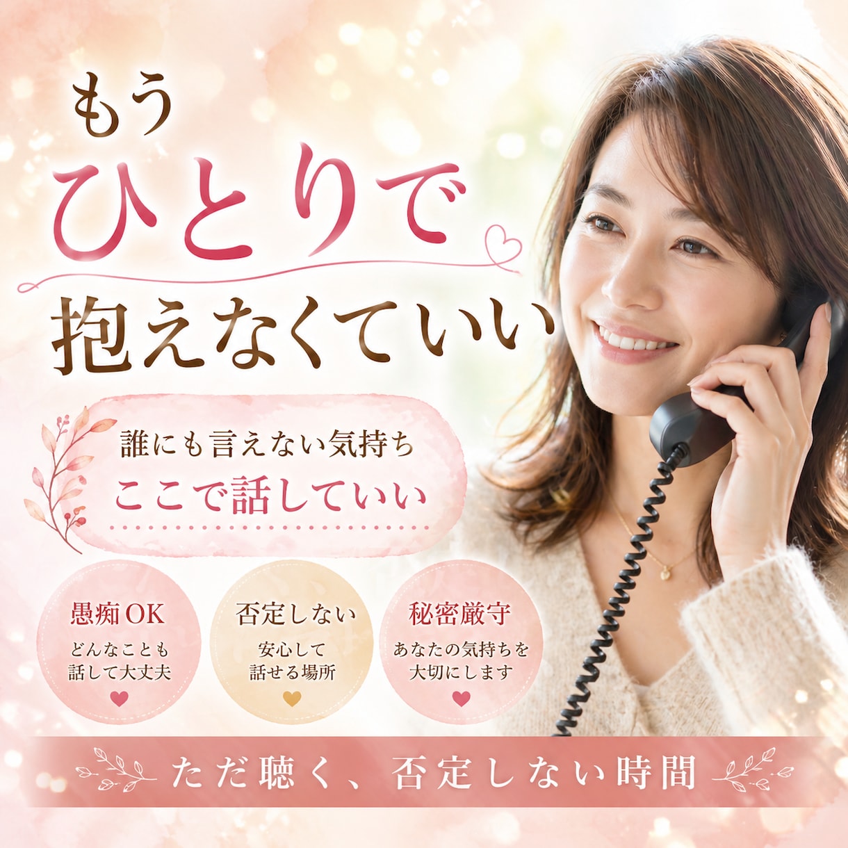 50代女性の電話相談｜安心して気持ちを話せます 自分の居場所についてが分からないあなたへ イメージ1