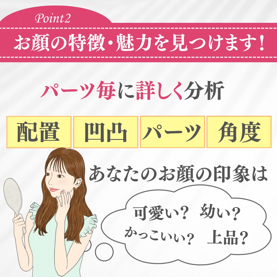 顔分析|あなたのお顔を客観的に分析します あなたの素顔の特徴と魅力をお伝えし、輝ける人生に導きます♡ イメージ3