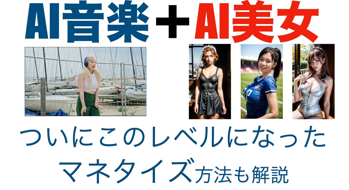 ついにここまできた！【AI音楽】の作り方を教えます マネタイズ方法＋SNSで使用する美女画像（500点）セット イメージ1