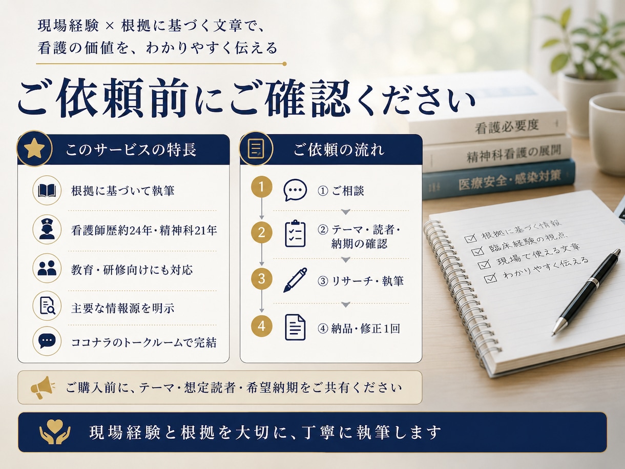 看護師向けの専門記事・研修原稿を作成します 精神科21年・師長経験｜看護記録・医療安全に強い イメージ3