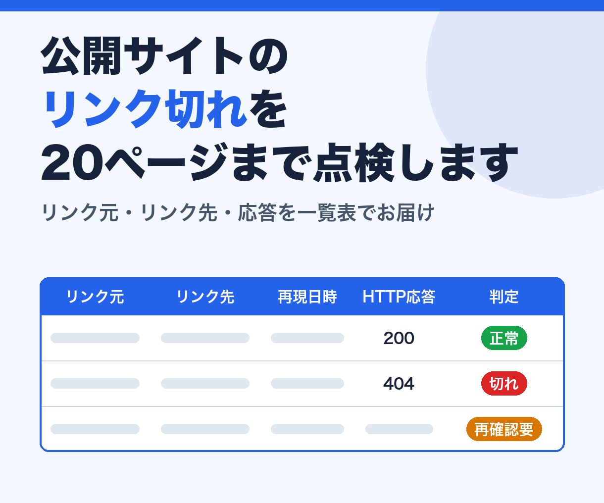 公開サイトのリンク切れを20ページまで点検します リンク元・リンク先・応答を一覧表でお届け イメージ1