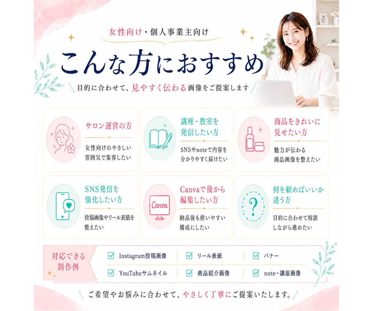 女性向けWEB画像制作をいたします Canva・AIで見やすく伝わる画像に整えます イメージ5