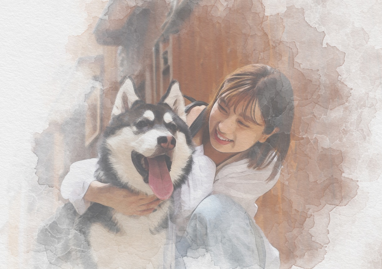 ふんわりとした雰囲気の水彩風でペットの絵を描きます 【キャンバス納品可能】写真をもとにペットの絵を描きます イメージ2