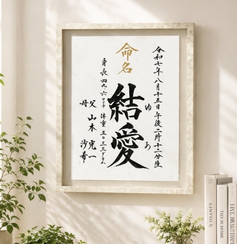 美しく気品のある毛筆手書き正統派命名書を制作します 初めてのプレゼントは一生物の命名書、迅速に丁寧にお書きします イメージ1