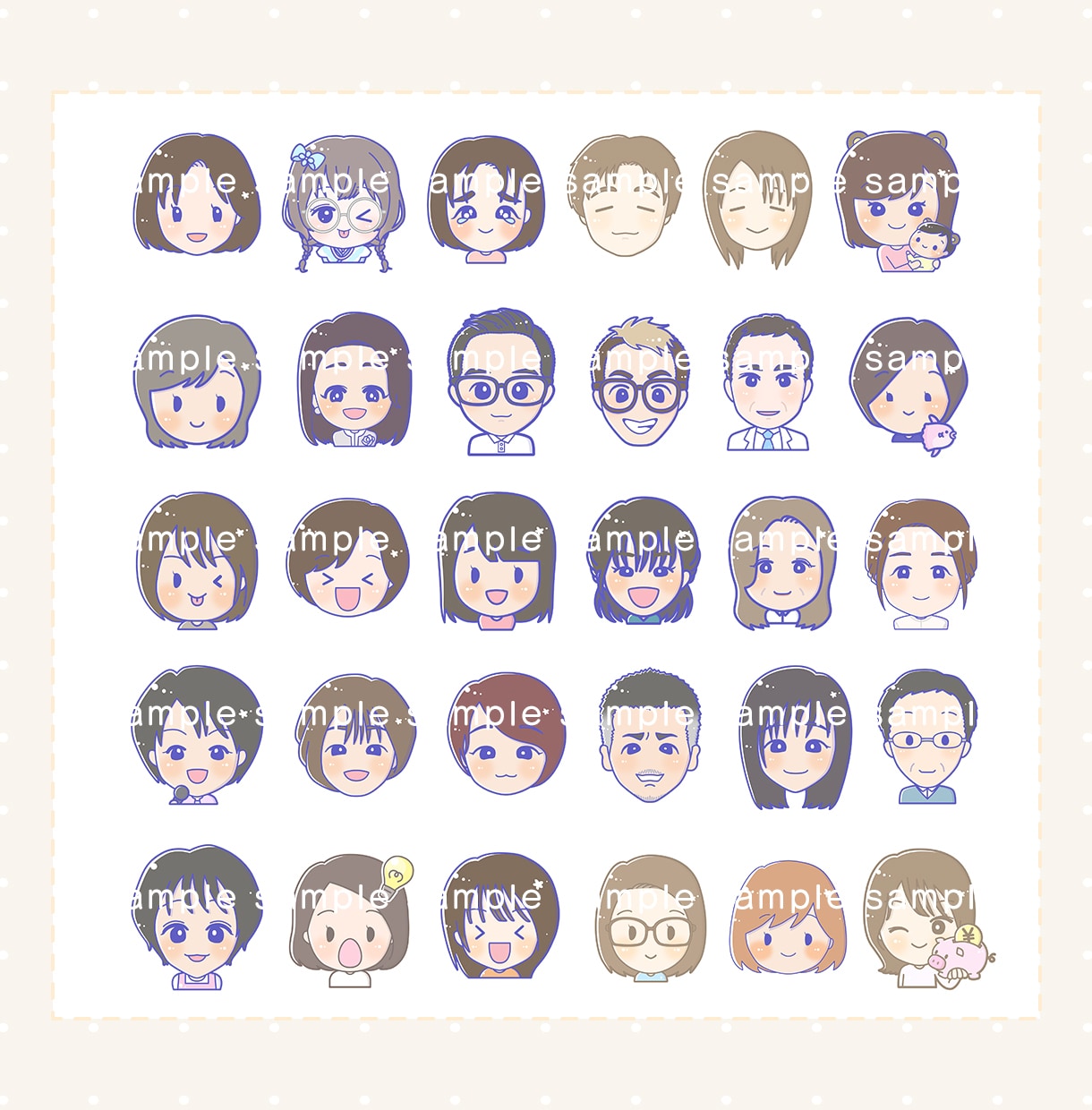 5表情セット！ゆるい似顔絵アイコン描きます ブログ・SNSのアイコンに♪写真なしOK／商用利用OK イメージ9