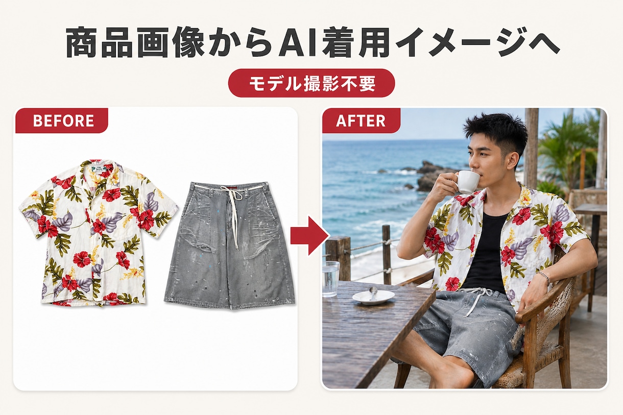平置き画像から自然なAI着画・着用画像を制作します モデル撮影なしでEC・SNS・広告に使える着用イメージを作成 イメージ1