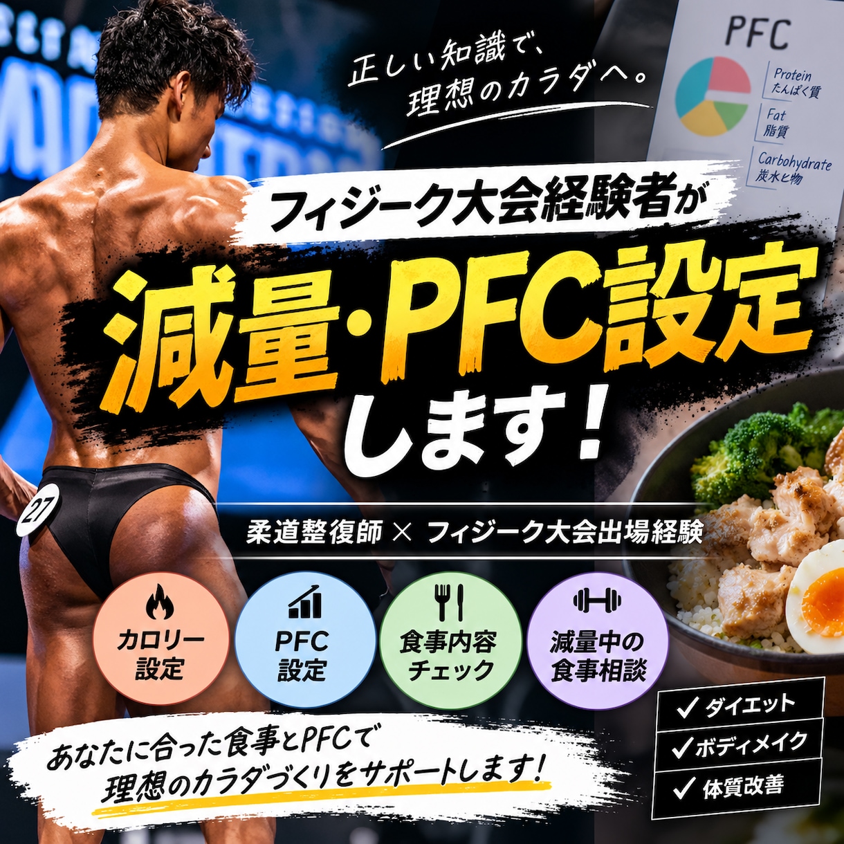 筋トレ・ダイエットのPFC設定をします！ます フィジーク大会経験者が減量・PFCをサポート！ イメージ1