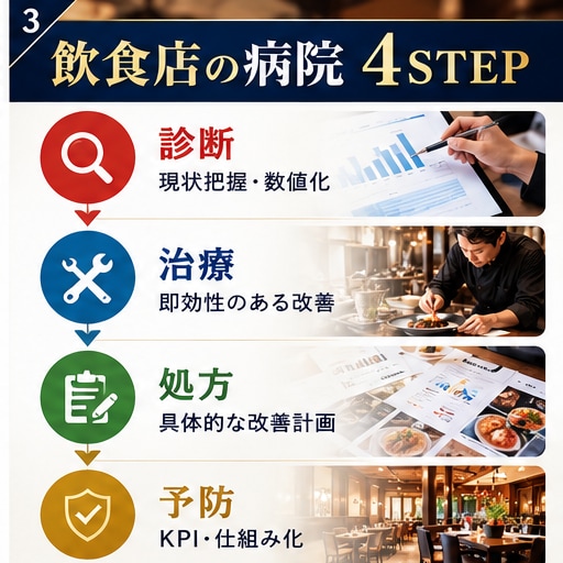 飲食店の経営課題を診断し改善策を提案します 売上・人材・動線を診断し、現場に効く処方箋を作ります イメージ3