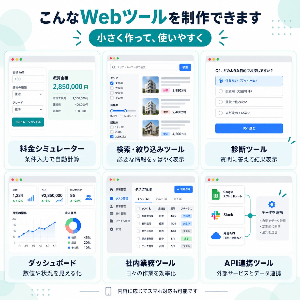 小さなWebアプリ・業務ツールを制作します 「こんなツールが欲しい」でOK｜スマホ対応・API連携も可能 イメージ3