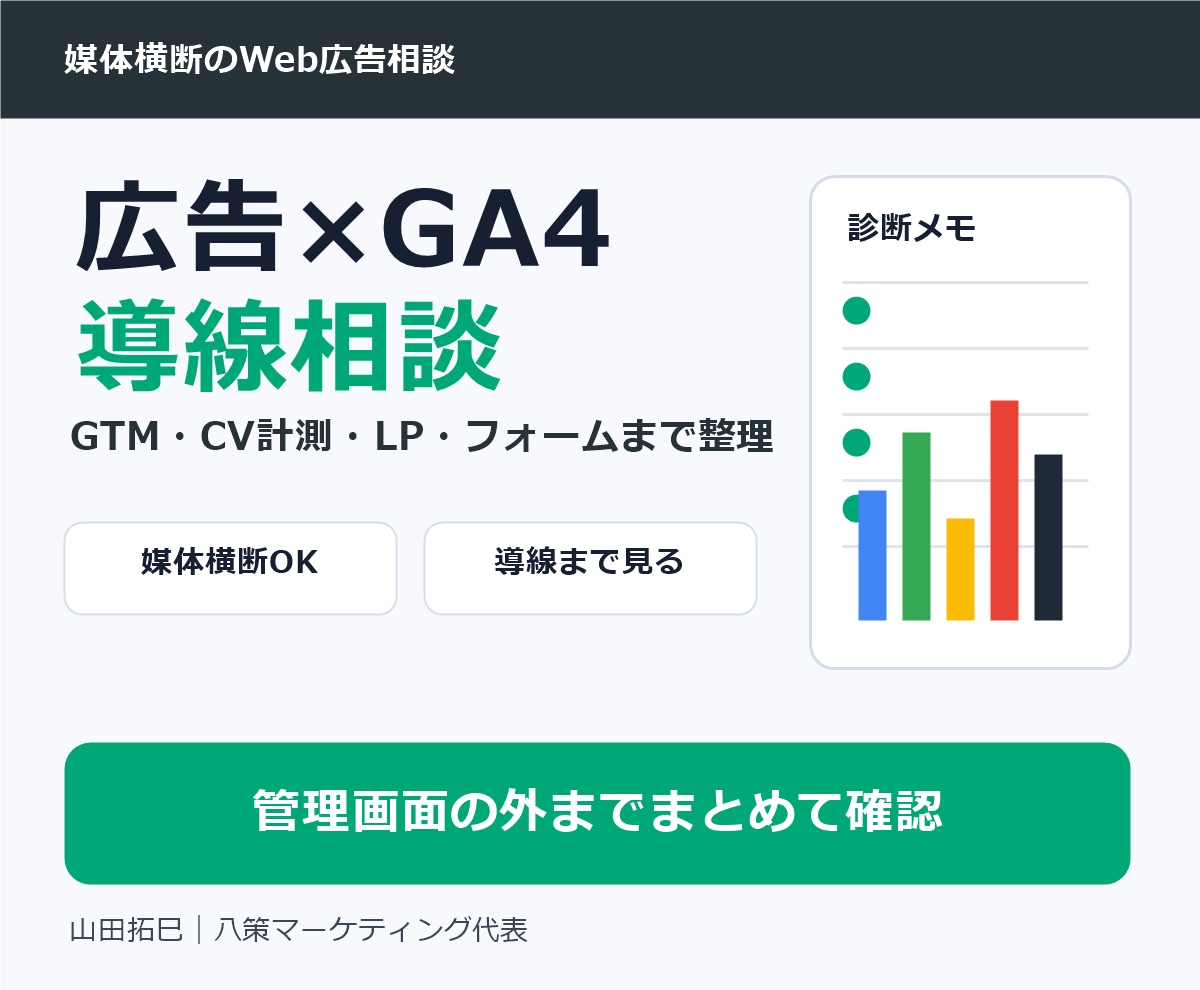 広告・GA4・GTM・LP改善の相談にのります CV計測・タグ設定・問い合わせ導線まで整理 イメージ1