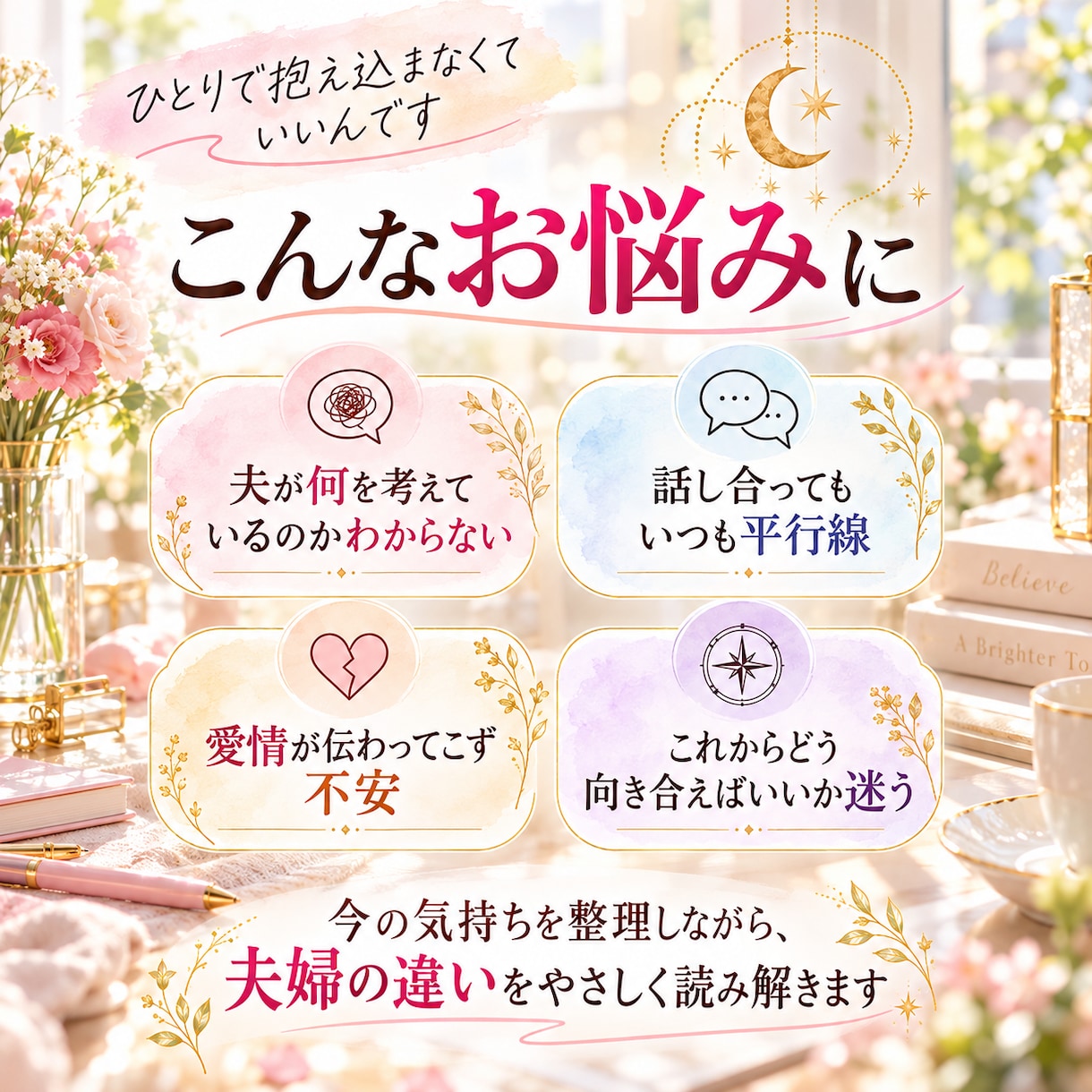 夫の考え方と夫婦のすれ違いを3占術で紐解きます 夫婦の違いと伝わる言葉を読み解く鑑定書 イメージ5