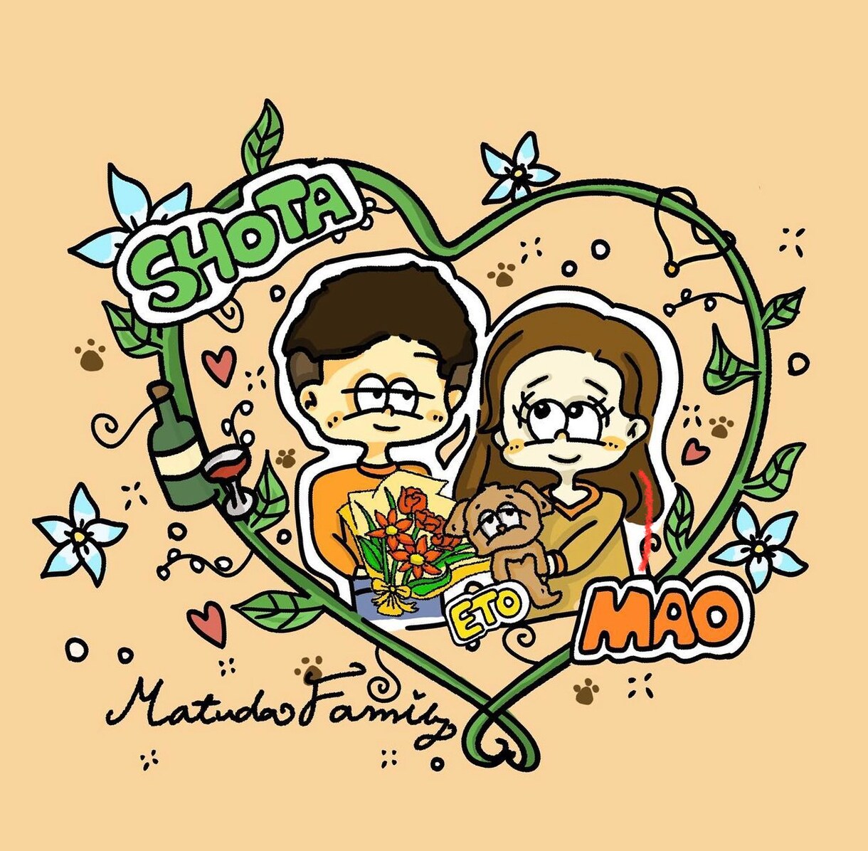 家族　カップル　ペット　推し　の似顔絵を描きます ゆるゆるキャラクターで個性を出そう イメージ3