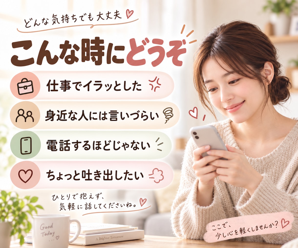 3往復だけ｜愚痴やモヤモヤを気軽に聞きます 500円でちょっとだけ。まとまってなくても大丈夫 イメージ2