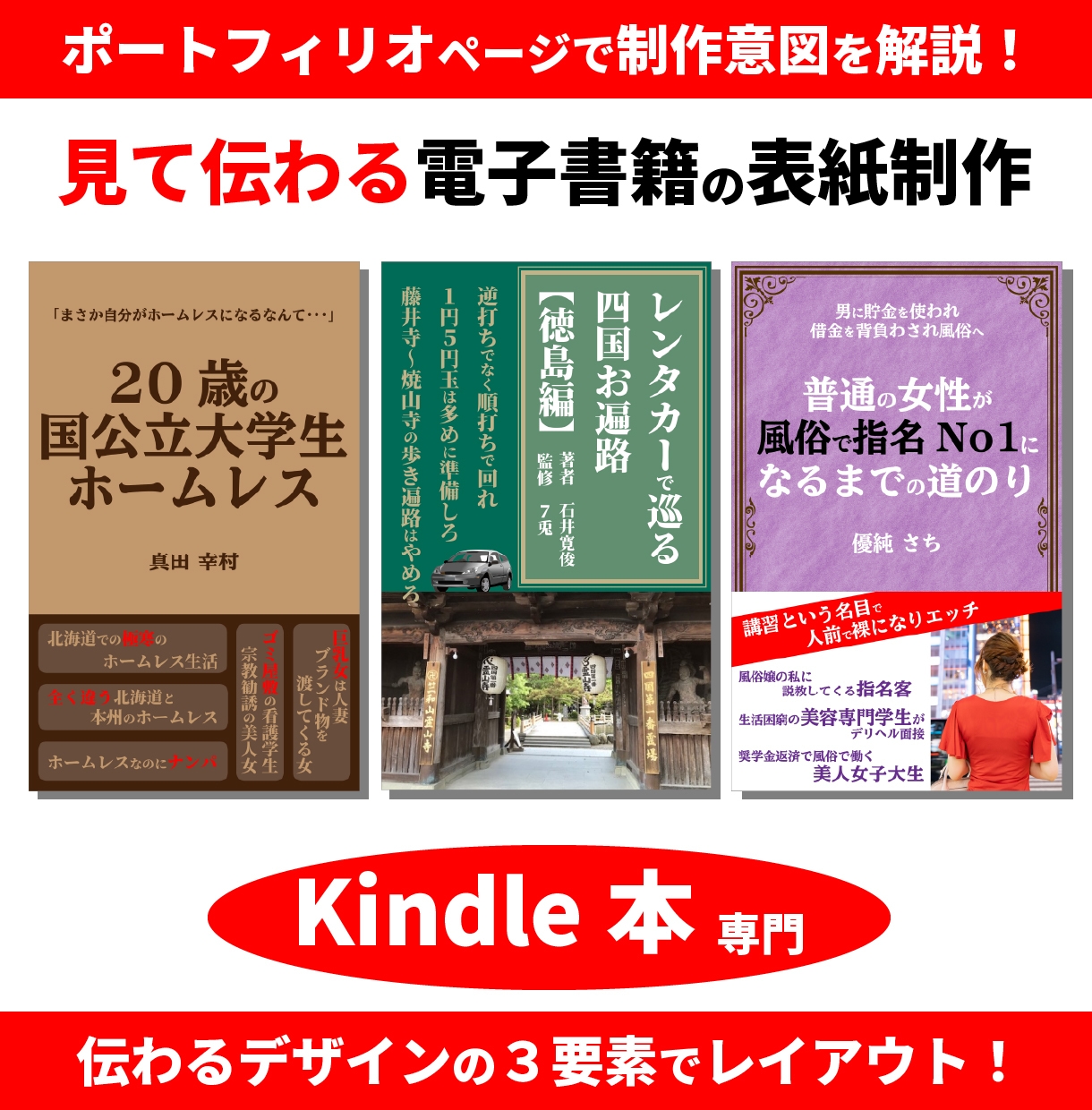 見て伝わる電子書籍Kindle本の表紙を制作します 受注から48時間以内に納品いたします。 イメージ7