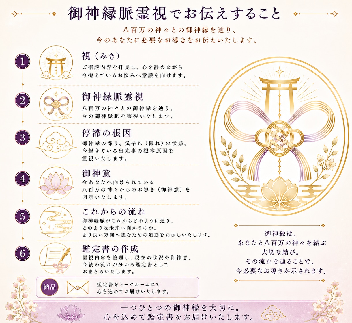 霊視で悩みの原因と今進むべき道を視ます 御神縁を辿り、恋愛・仕事・人間関係の滞りを丁寧にお伝えします イメージ3