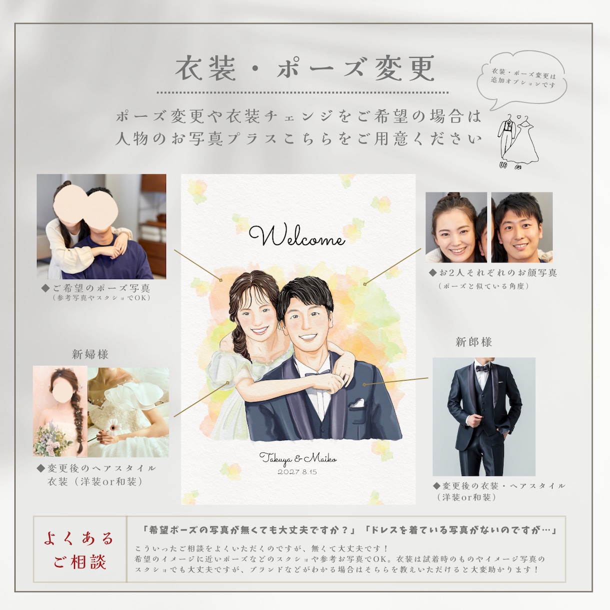 結婚式を彩る◎おしゃれなウェルカムボード描きます ペーパーアイテにも活躍！式後も楽しめるウェディングイラスト イメージ6
